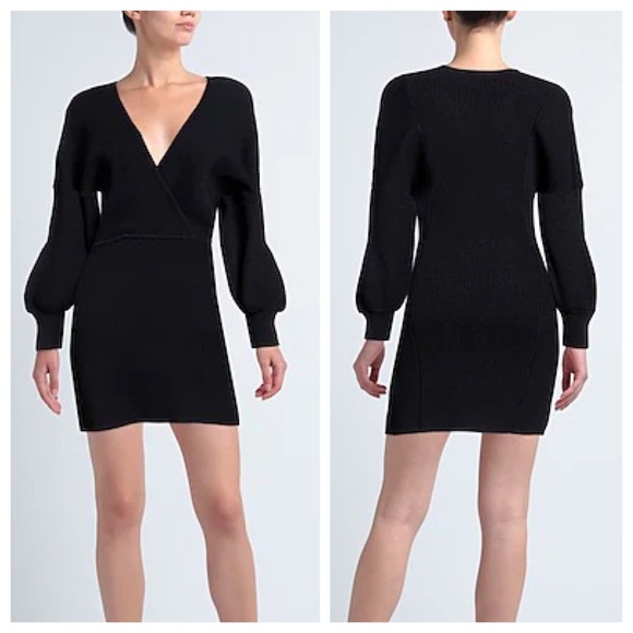 NWT GANNI Dress Dark Navy V-Neck Wrap-effect Ribbed-knit Mini Skirt Size M - Picture 1 of 13